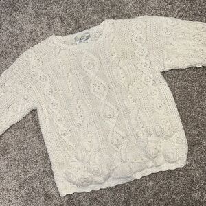 Vintage CIE Internationale Express Sweater‎ Handknitted Women Small Pearls Ivory